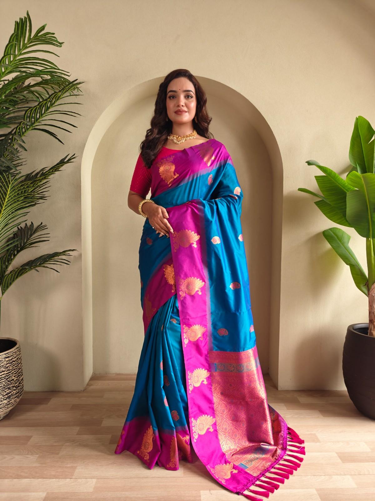 Premium Dual-Tone Silk Saree With Vibrant Contrast Pallu