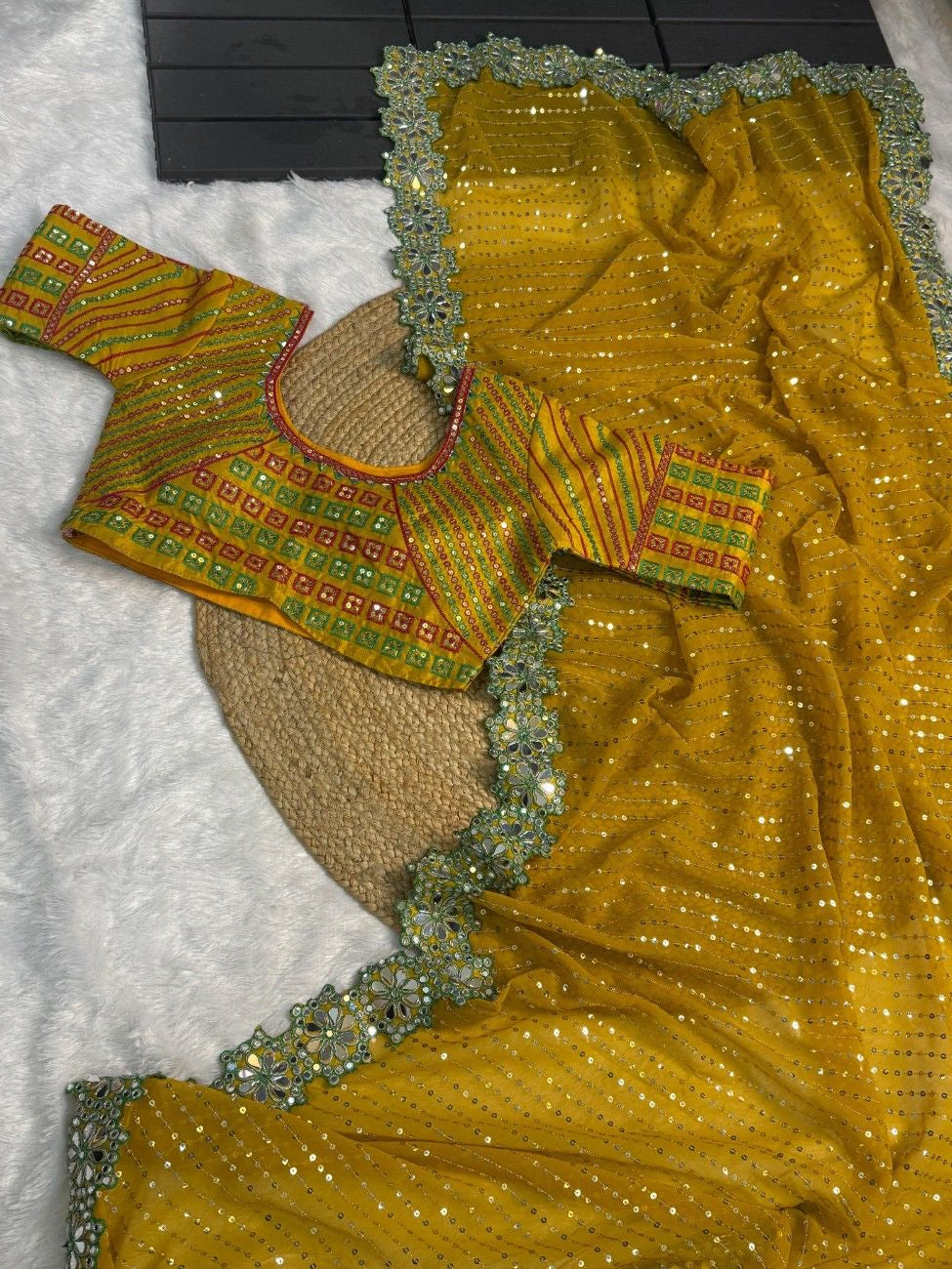 Premium Georgette Saree With 3D Embroidered Floral Border
