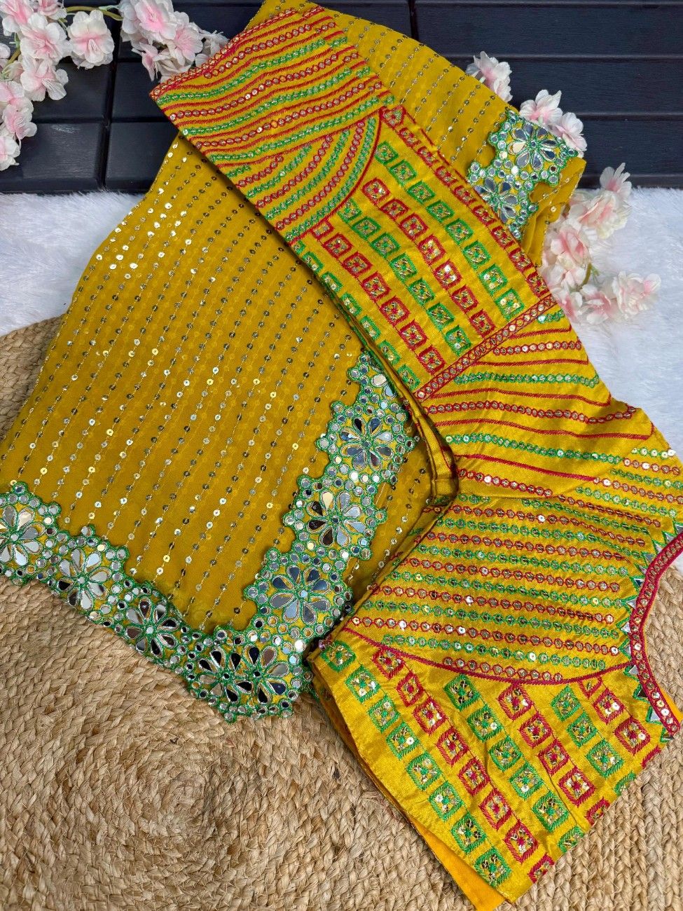 Premium Georgette Saree With 3D Embroidered Floral Border