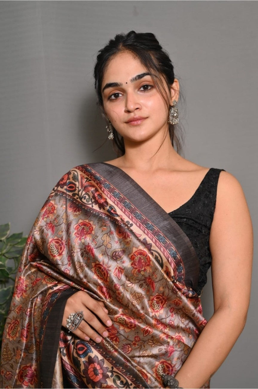 Soft Lichi Silk saree with awesome Digital print
