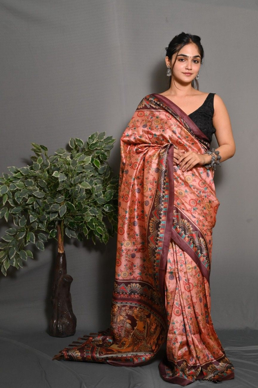 Soft Lichi Silk saree with awesome Digital print