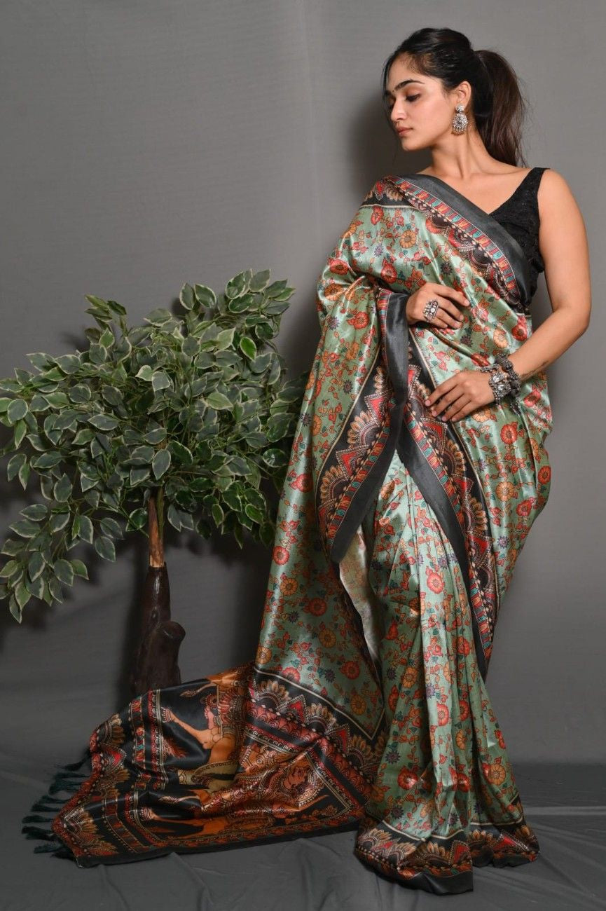 Soft Lichi Silk saree with awesome Digital print