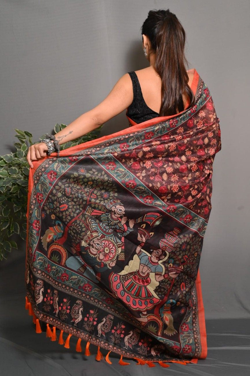 Soft Lichi Silk saree with awesome Digital print
