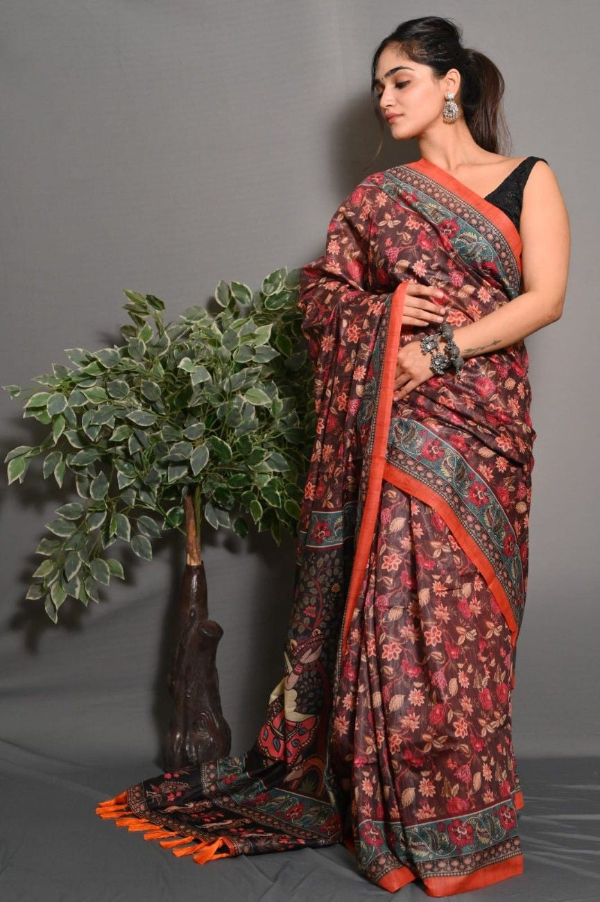 Soft Lichi Silk saree with awesome Digital print