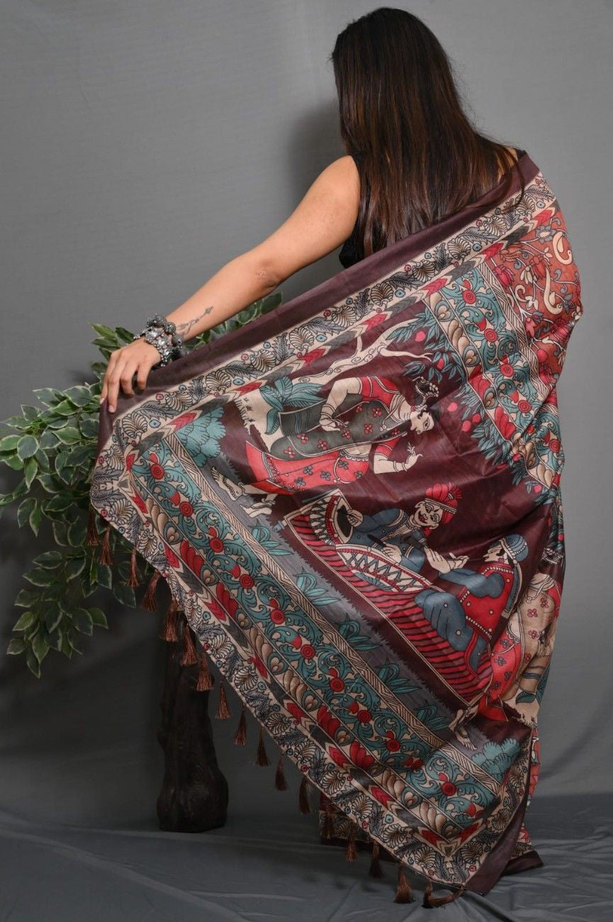 Soft Lichi Silk saree with awesome Digital print