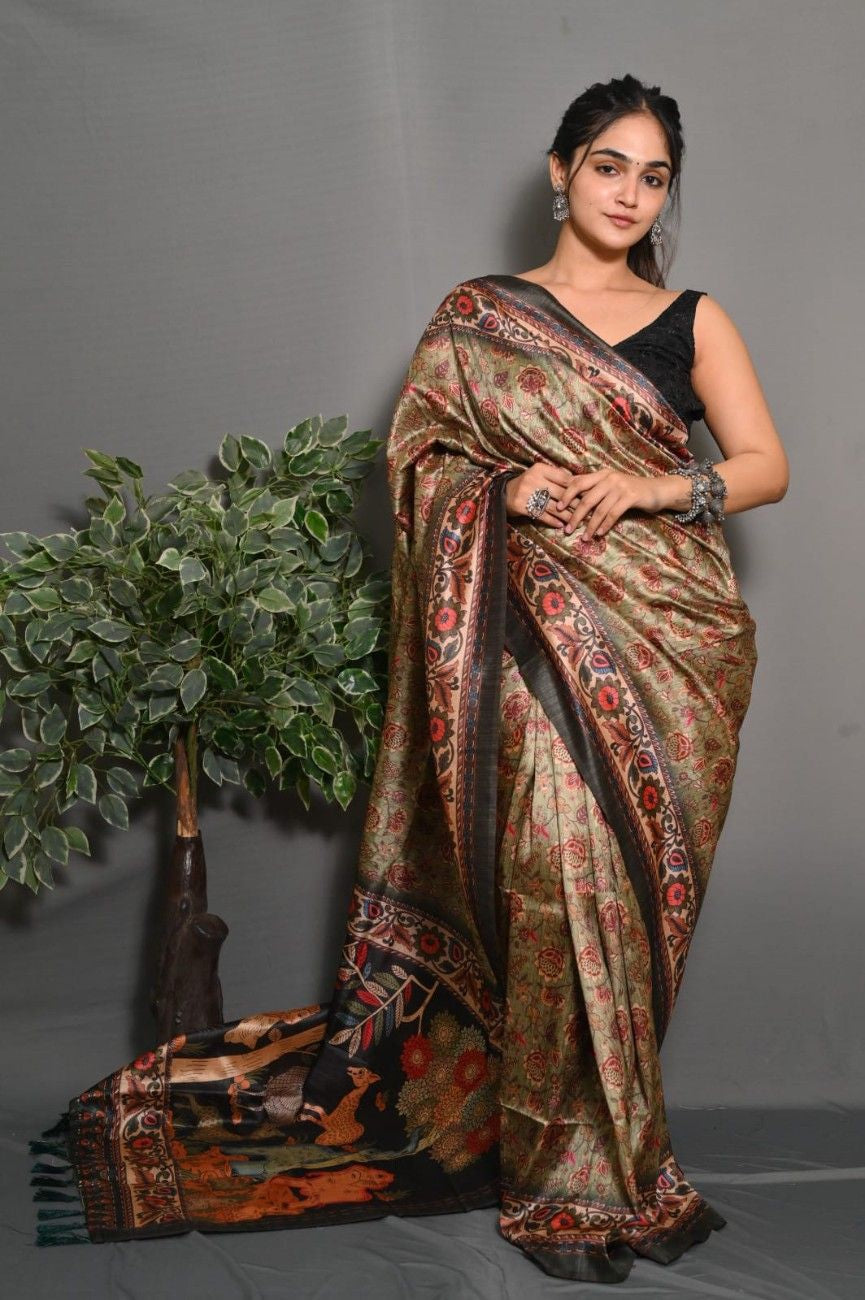 Soft Lichi Silk saree with awesome Digital print