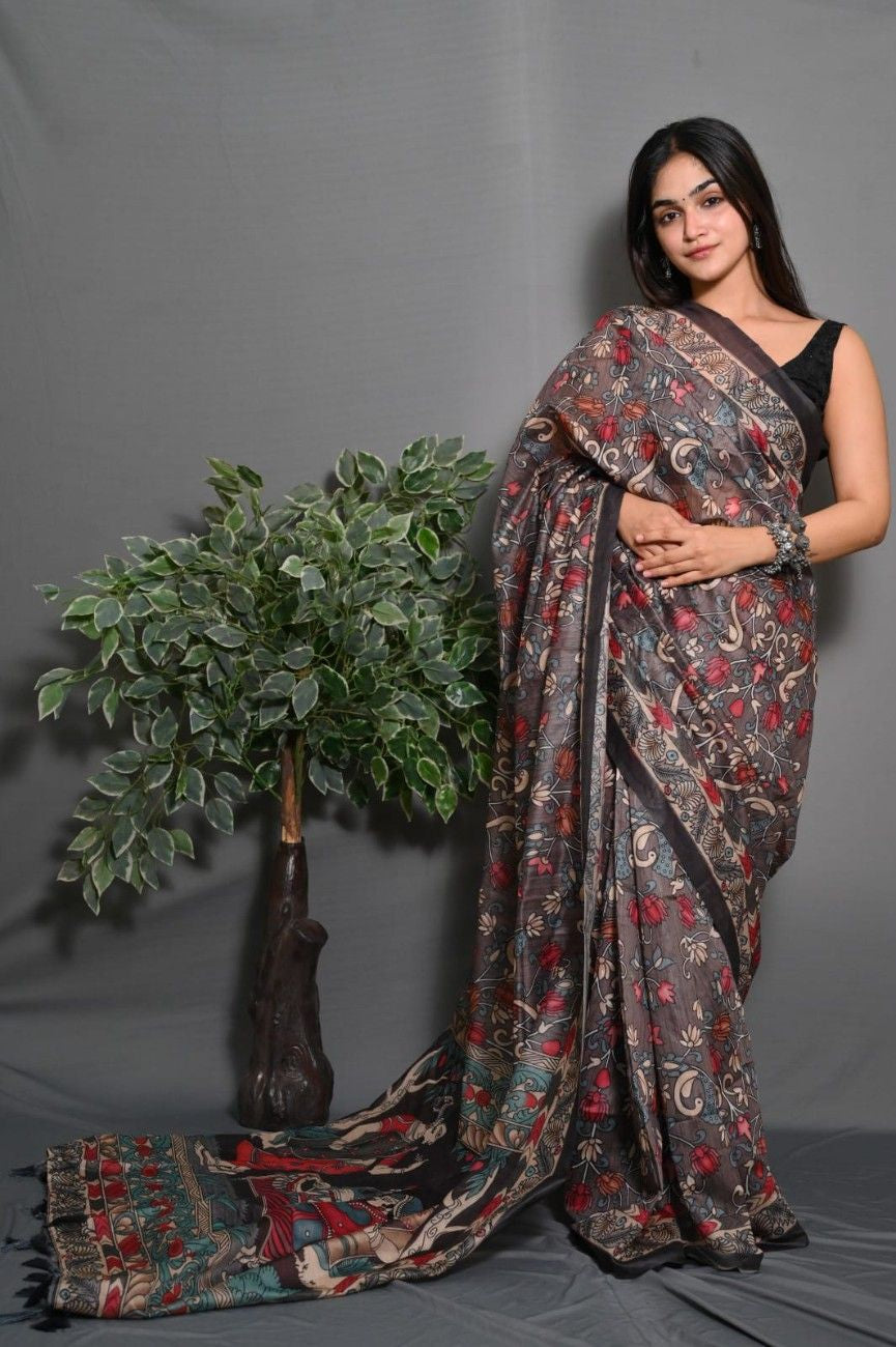 Soft Lichi Silk saree with awesome Digital print