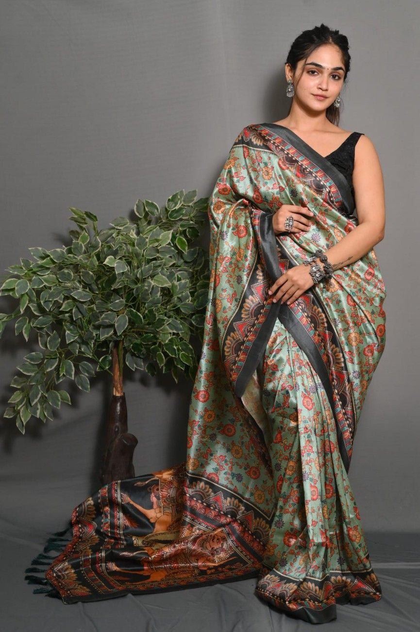 Soft Lichi Silk saree with awesome Digital print