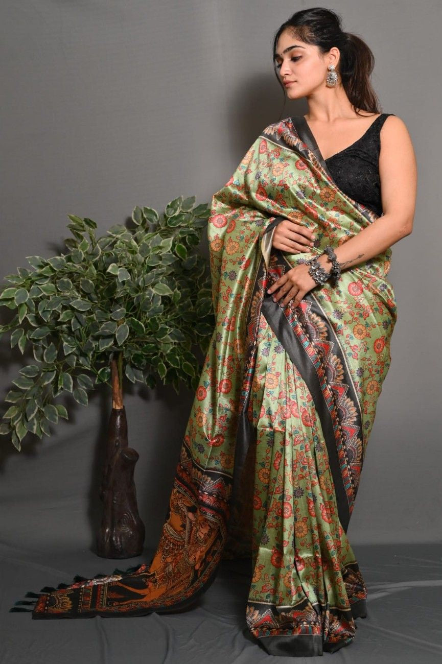 Soft Lichi Silk saree with awesome Digital print