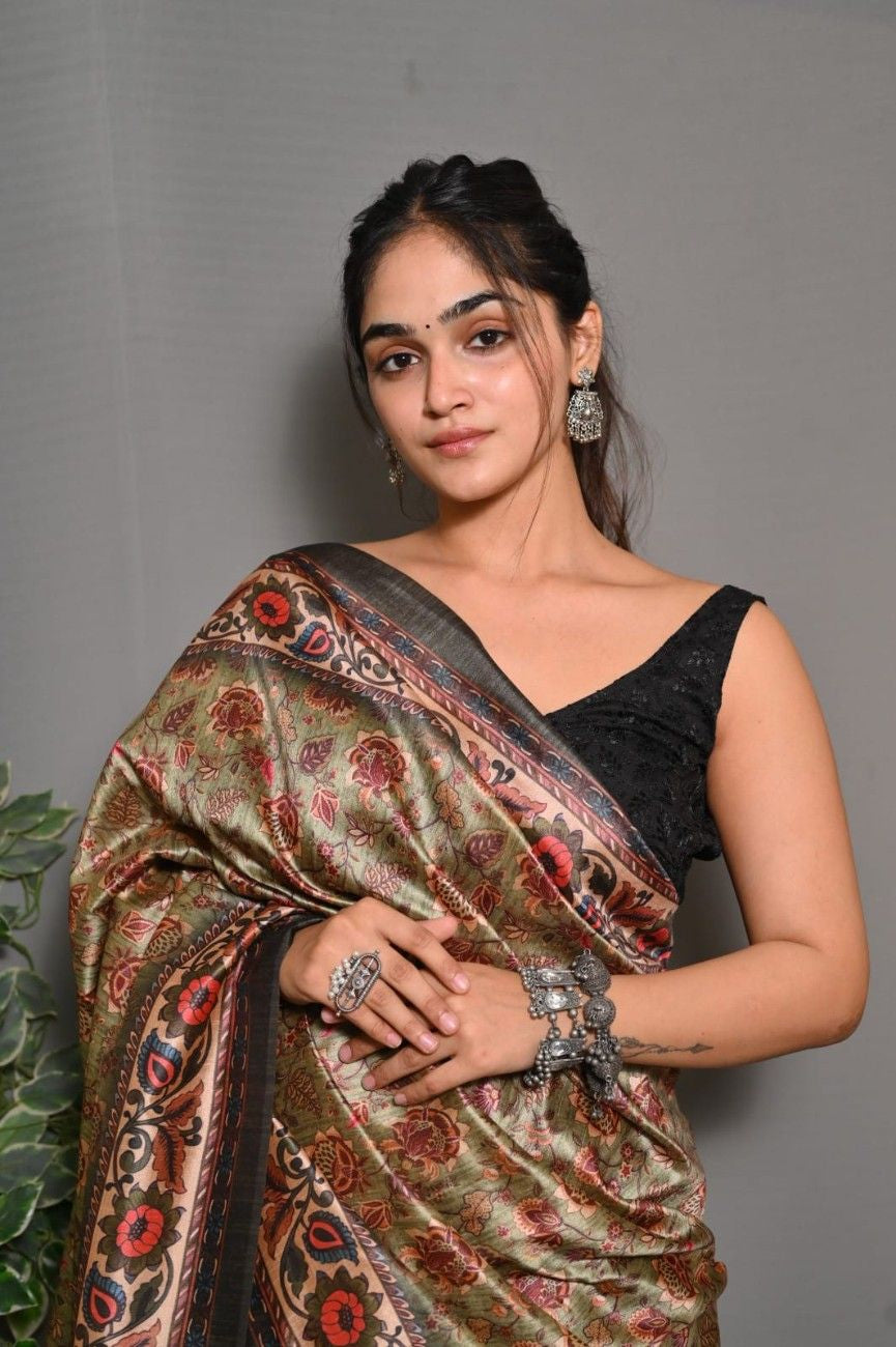 Soft Lichi Silk saree with awesome Digital print