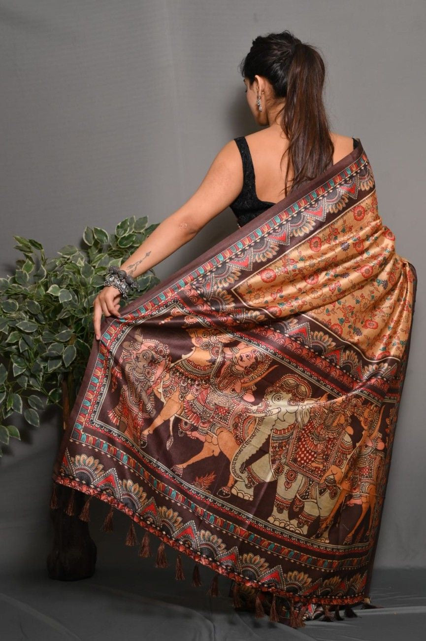 Soft Lichi Silk saree with awesome Digital print
