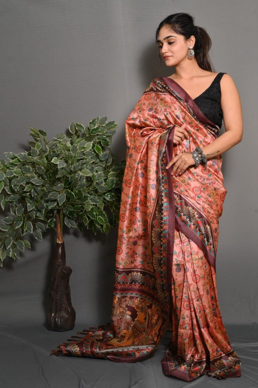 Soft Lichi Silk saree with awesome Digital print