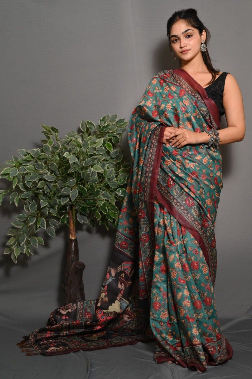 Soft Lichi Silk saree with awesome Digital print