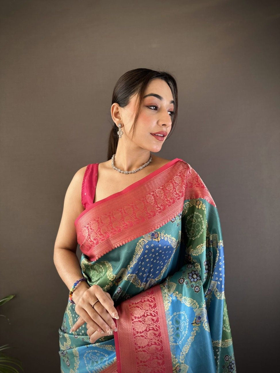 Soft Lichi Silk Saree With Digital Print