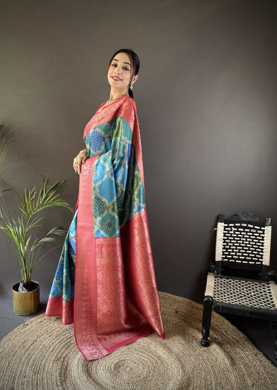 Soft Lichi Silk Saree With Digital Print