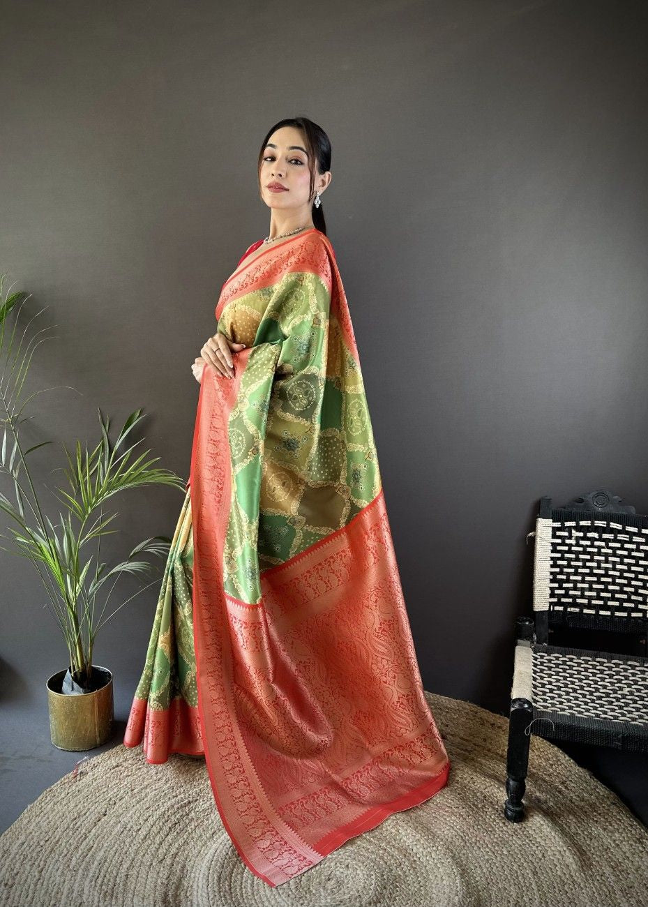 Soft Lichi Silk Saree With Digital Print