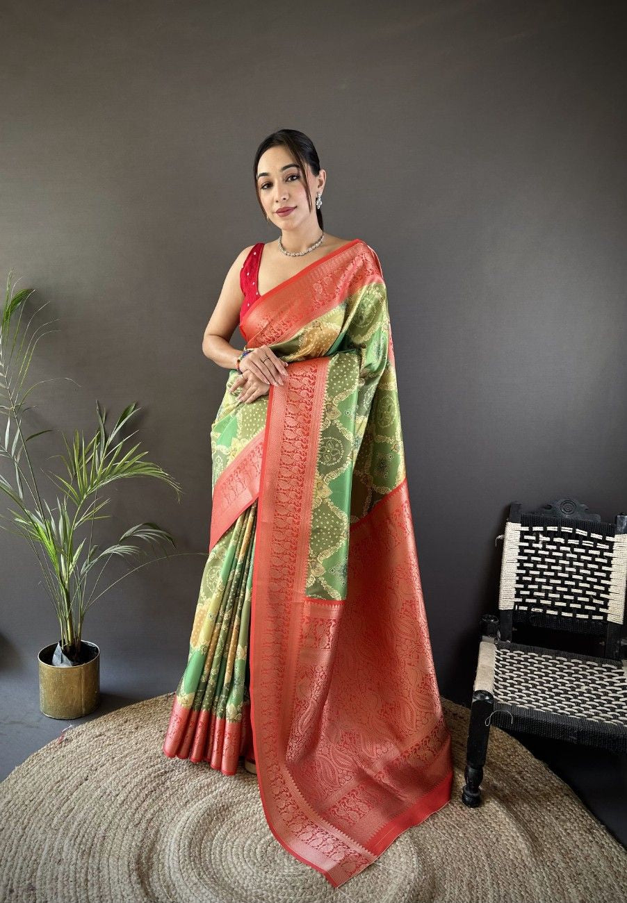 Soft Lichi Silk Saree With Digital Print