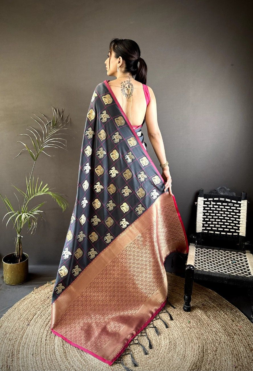 Soft Silk Saree with Gold & Silver Zari Weaving