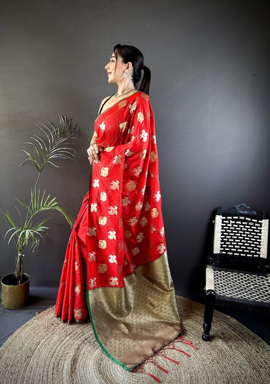 Soft Silk Saree with Gold & Silver Zari Weaving
