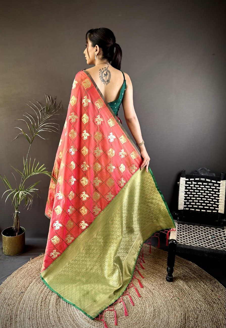 Soft Silk Saree with Gold & Silver Zari Weaving