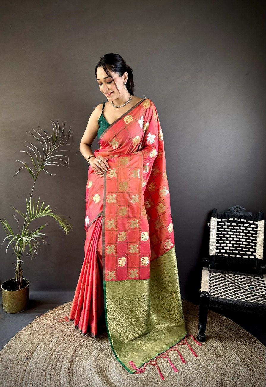 Soft Silk Saree with Gold & Silver Zari Weaving