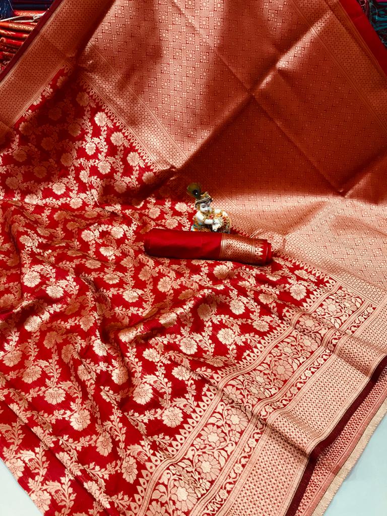 Premium Soft Banarasi Cotton Silk With Rich Golden Zari Weaving
