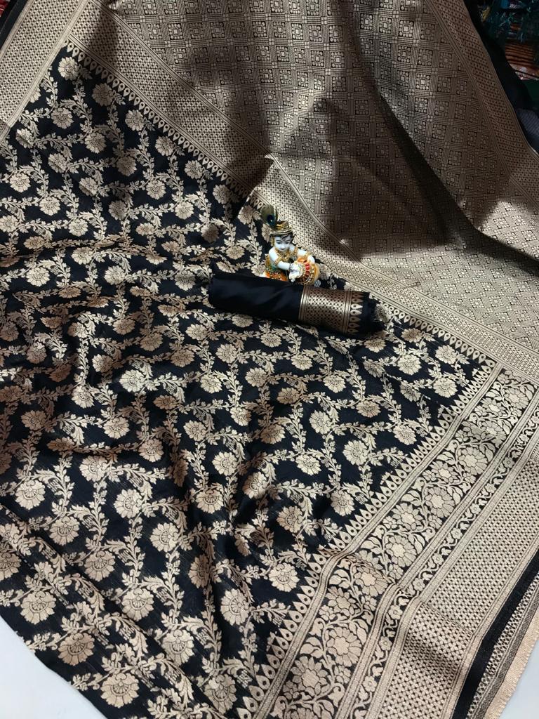 Premium Soft Banarasi Cotton Silk With Rich Golden Zari Weaving