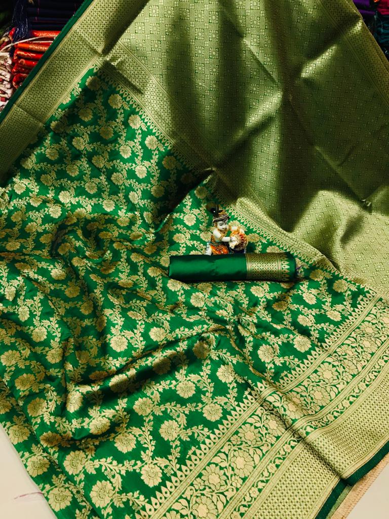Premium Soft Banarasi Cotton Silk With Rich Golden Zari Weaving