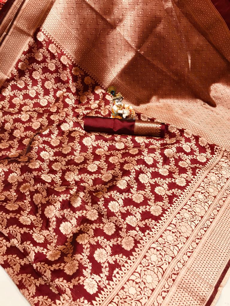 Premium Soft Banarasi Cotton Silk With Rich Golden Zari Weaving