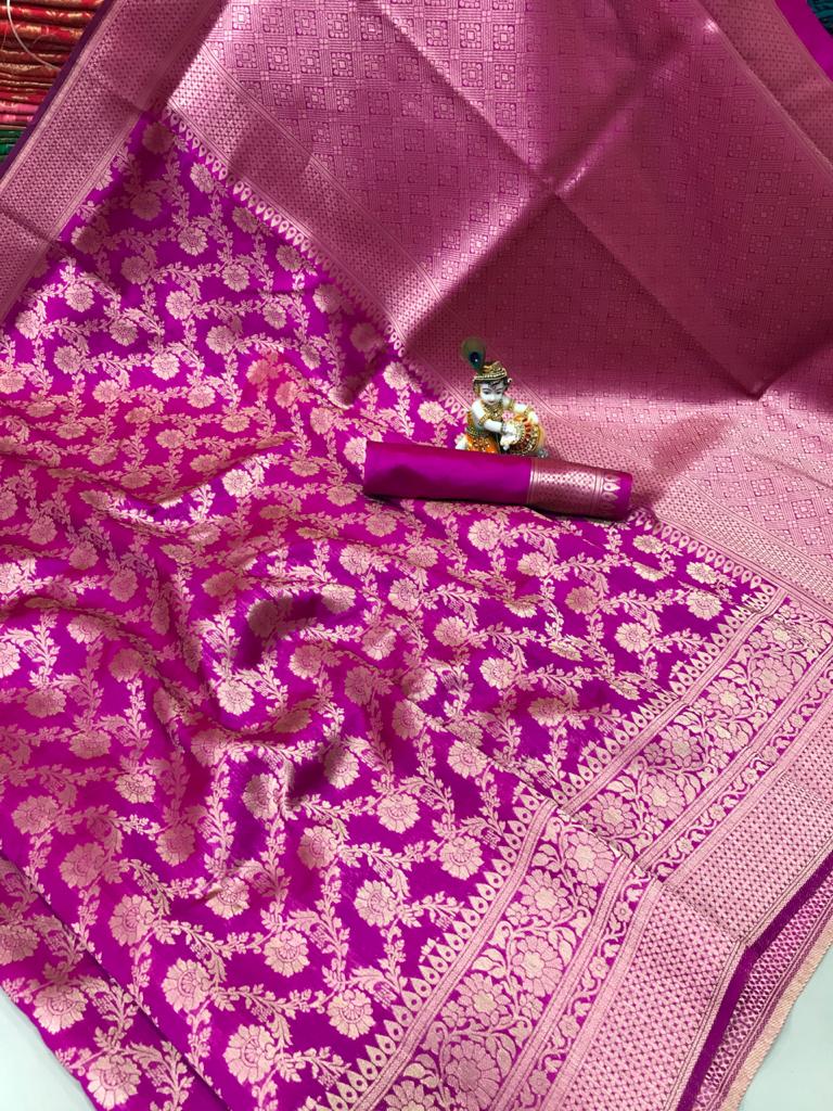 Premium Soft Banarasi Cotton Silk With Rich Golden Zari Weaving