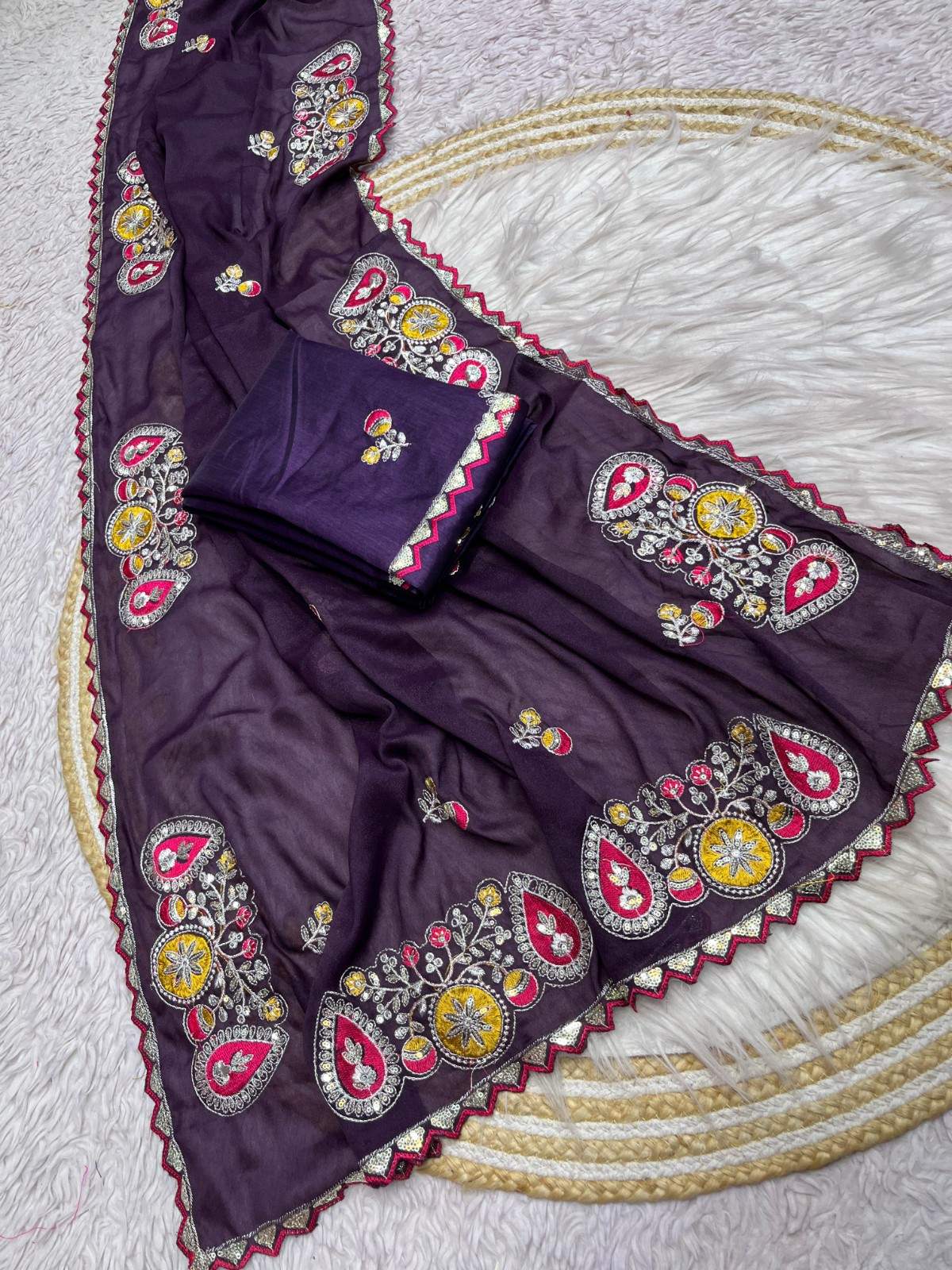Premium Georgette Saree with multi-sequence and fine thread embroidery