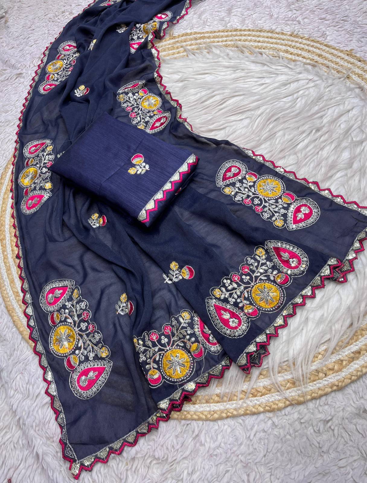 Premium Georgette Saree with multi-sequence and fine thread embroidery