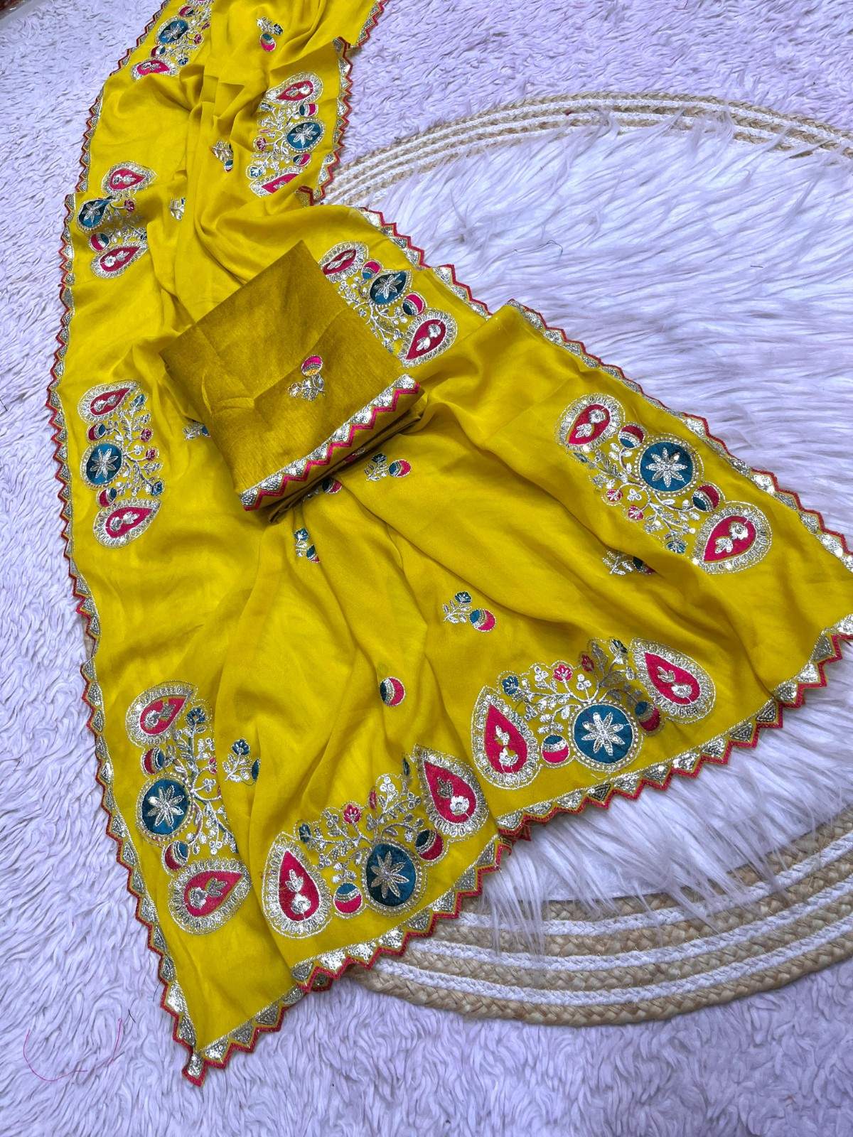 Premium Georgette Saree with multi-sequence and fine thread embroidery