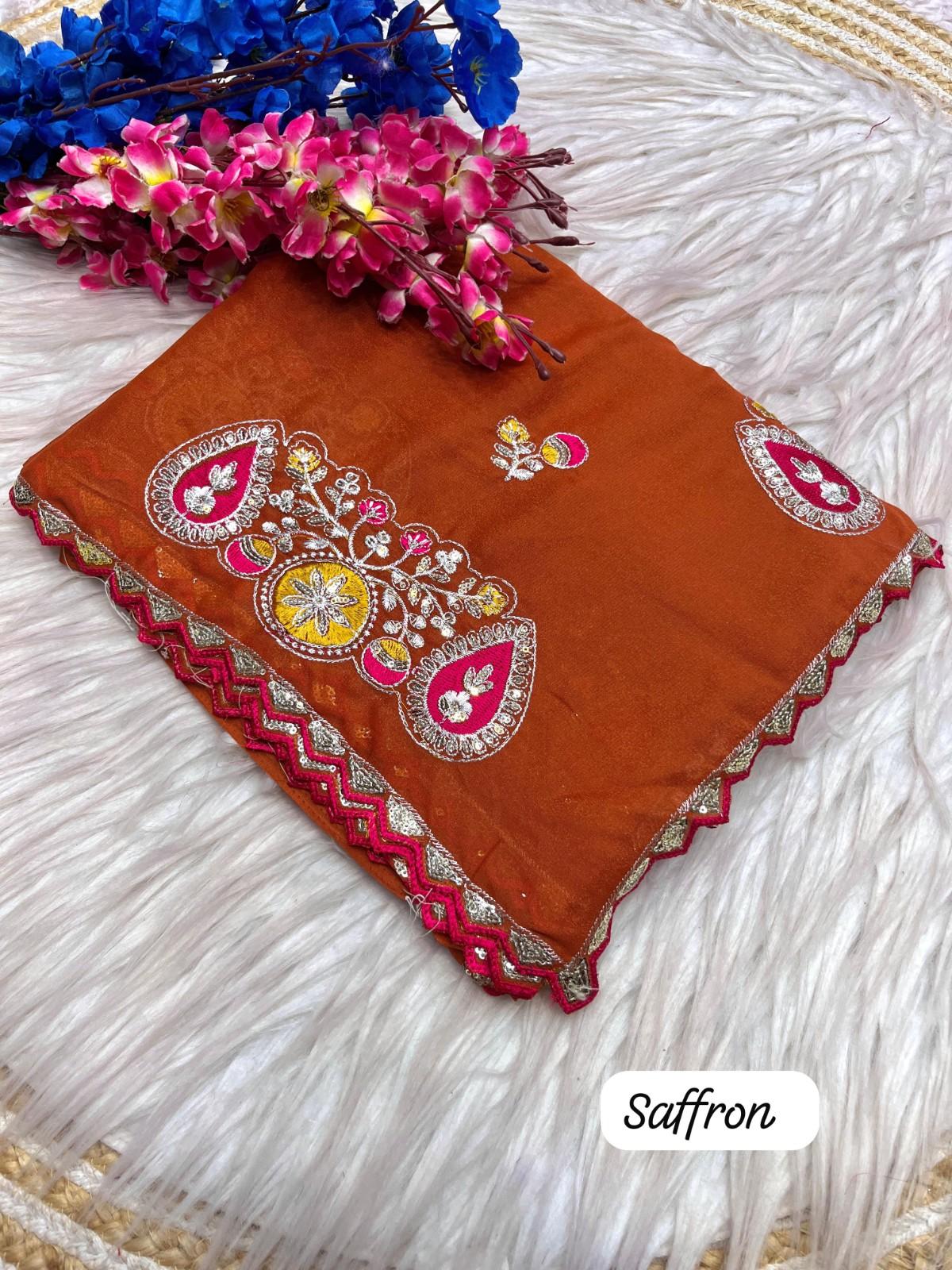 Premium Georgette Saree with multi-sequence and fine thread embroidery