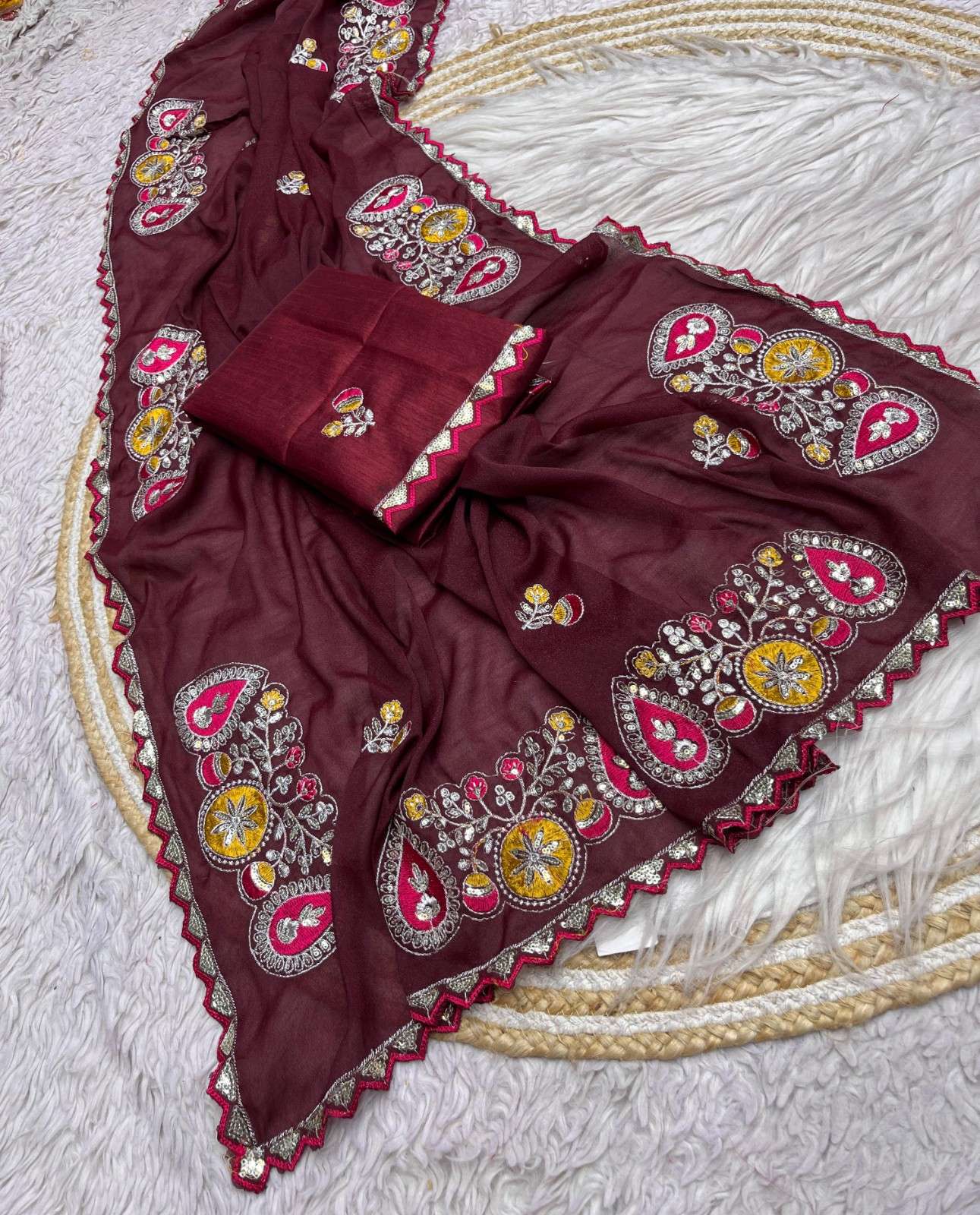 Premium Georgette Saree with multi-sequence and fine thread embroidery