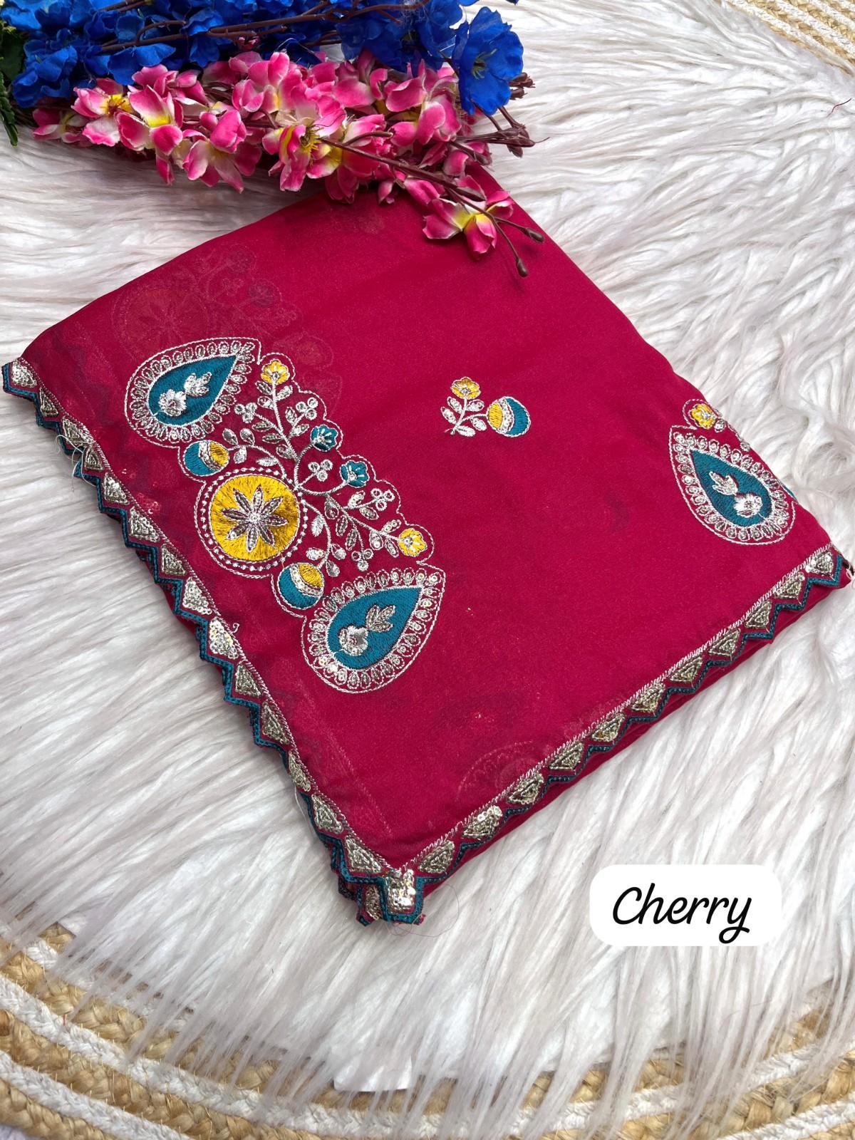 Premium Georgette Saree with multi-sequence and fine thread embroidery