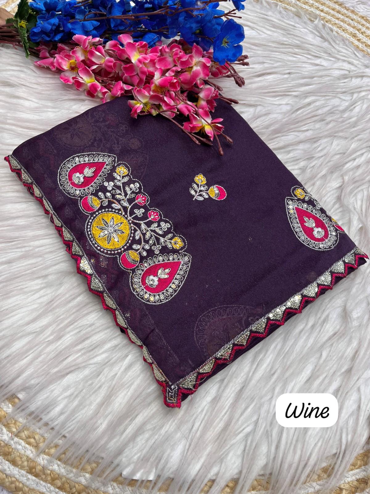 Premium Georgette Saree with multi-sequence and fine thread embroidery