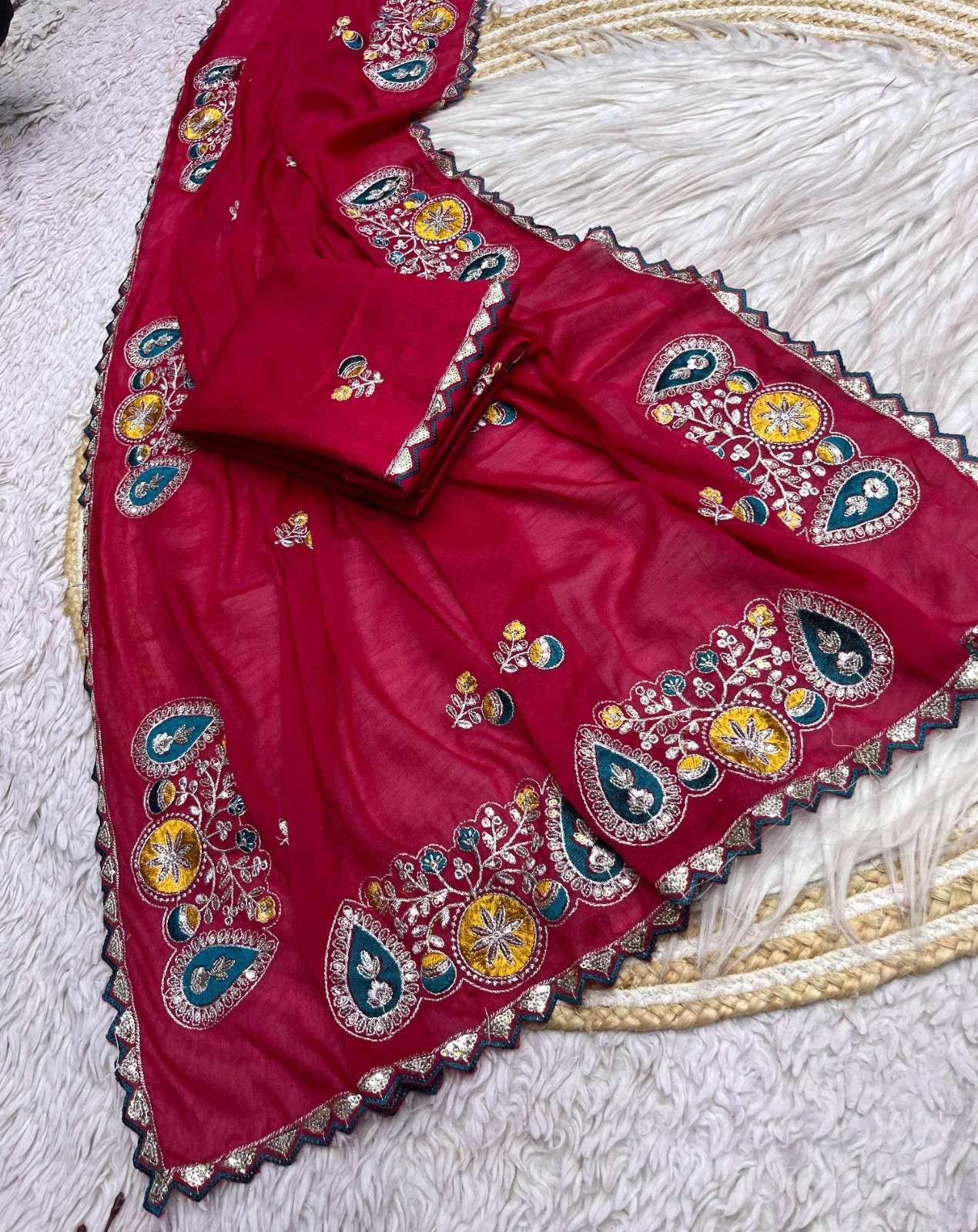 Premium Georgette Saree with multi-sequence and fine thread embroidery