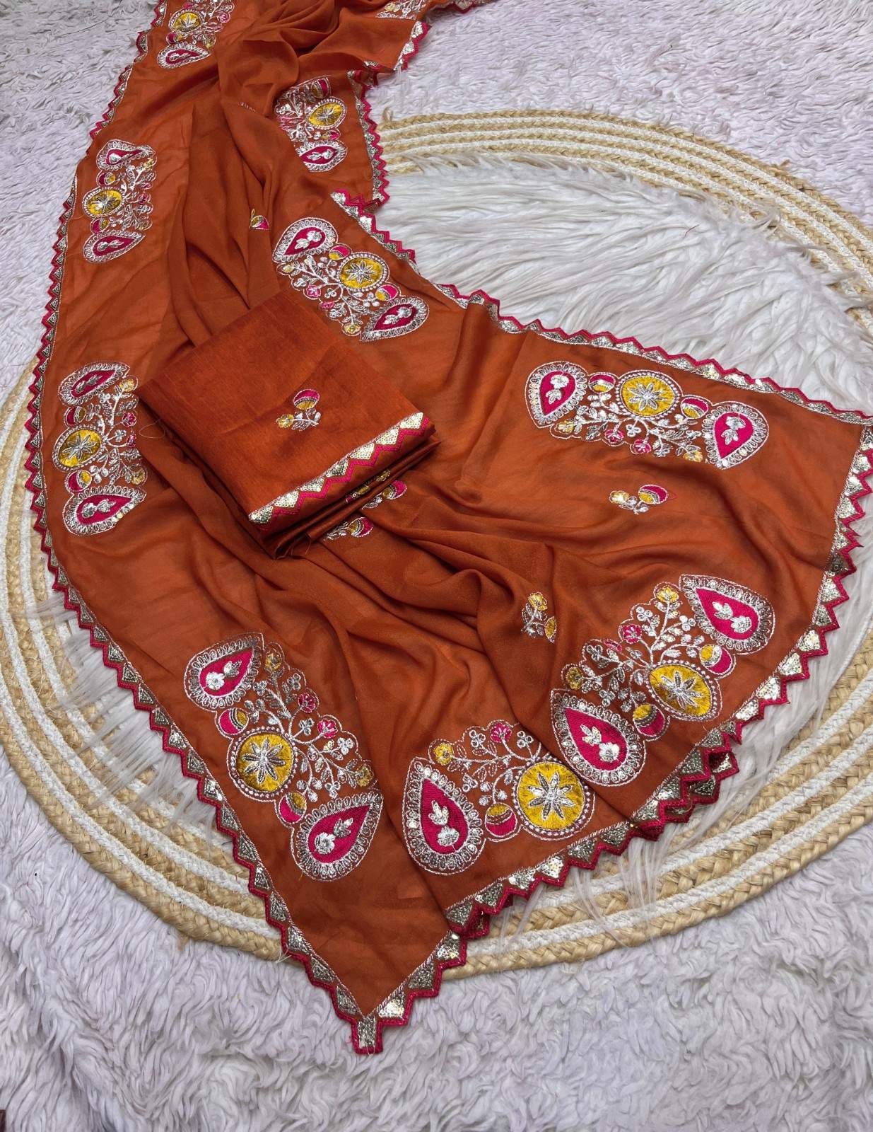 Premium Georgette Saree with multi-sequence and fine thread embroidery