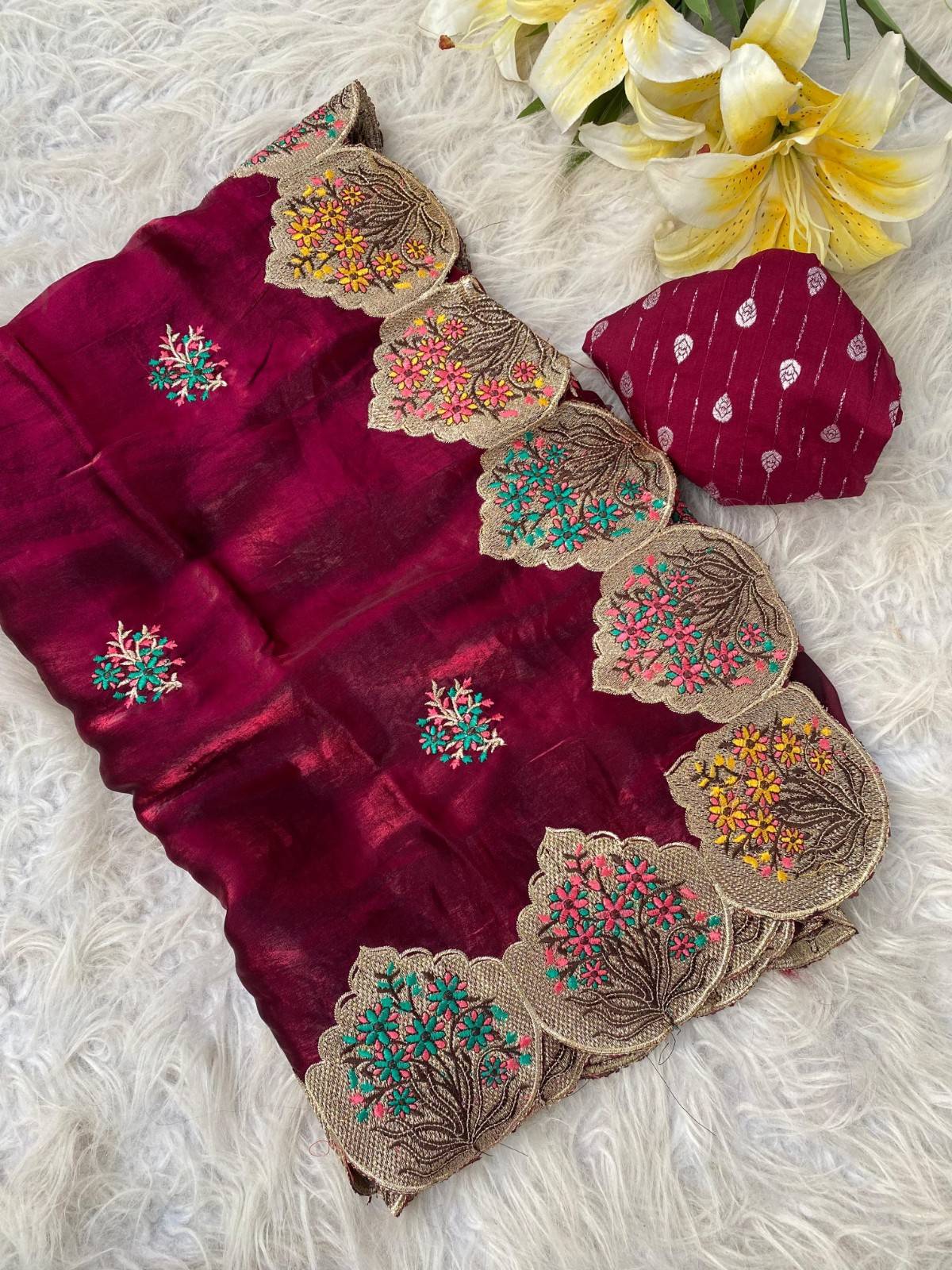 Luxurious Space Silk Saree With Premium Embroidery