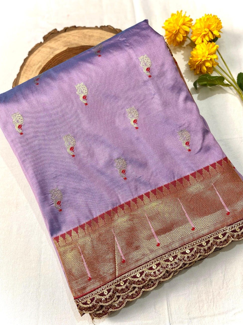 Pure Paithani silk saree with all-over meenakari weaving, vibrant contrast peacock pallu