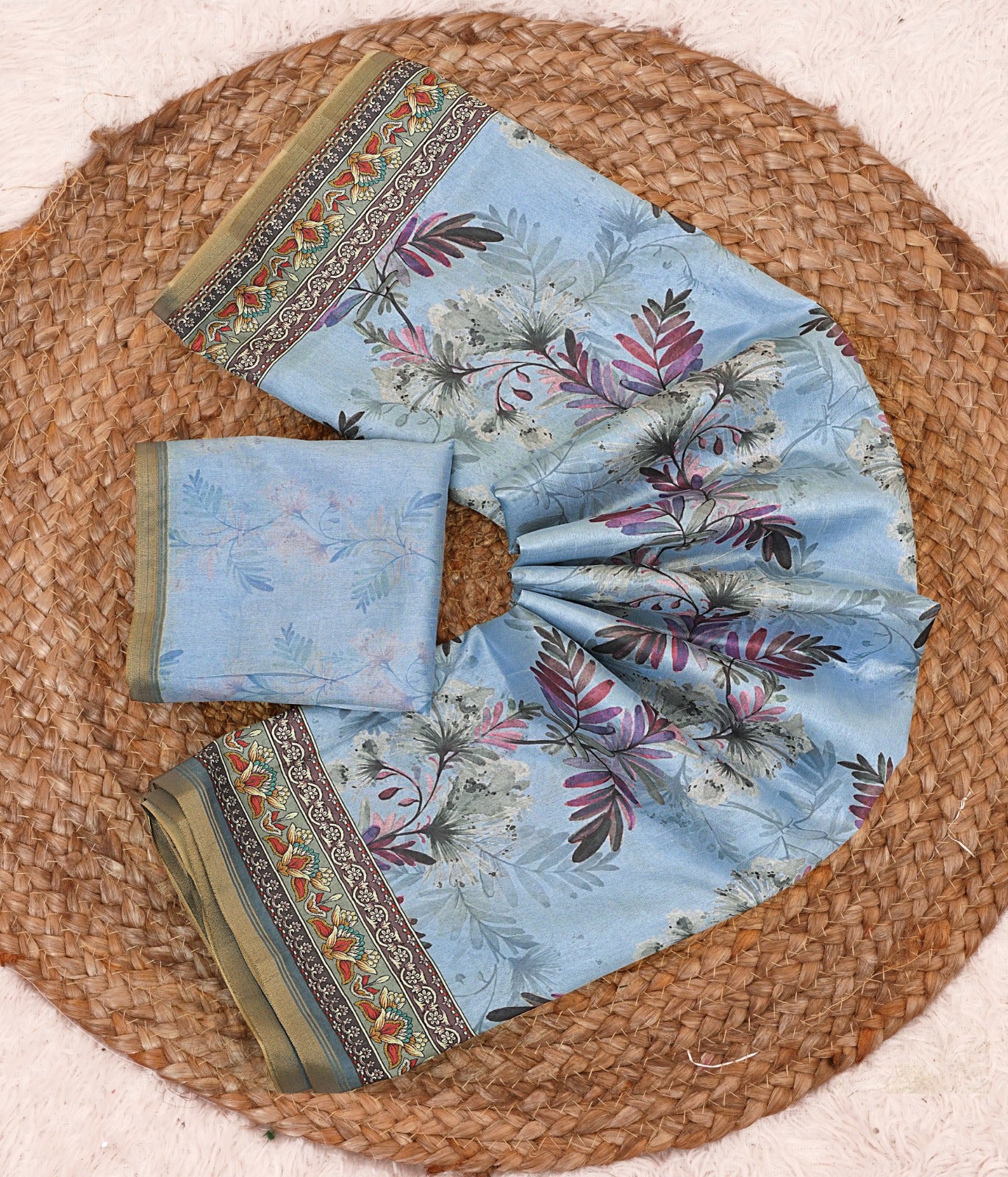 Premium Belly Silk Cotton Saree With floral digital prints and fancy latkans