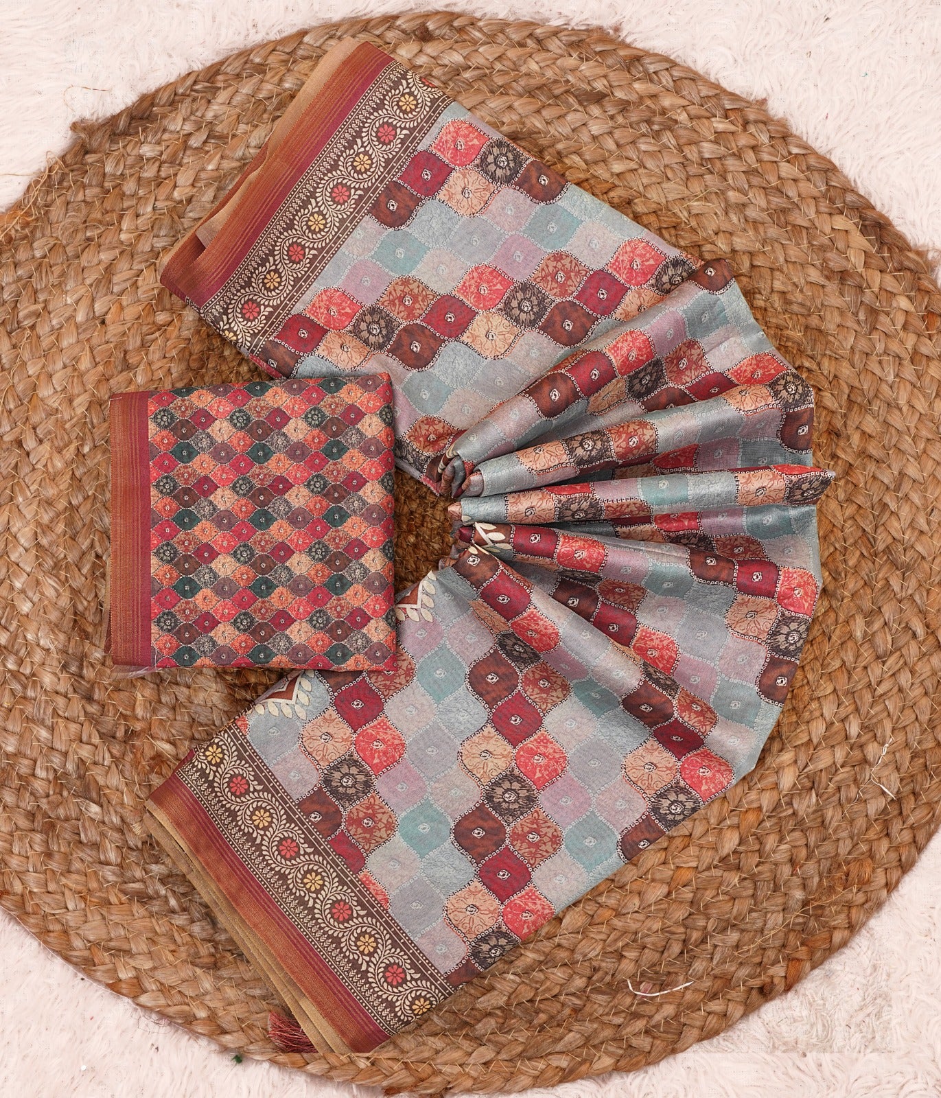 Premium Belly Silk Cotton Saree With floral digital prints and fancy latkans