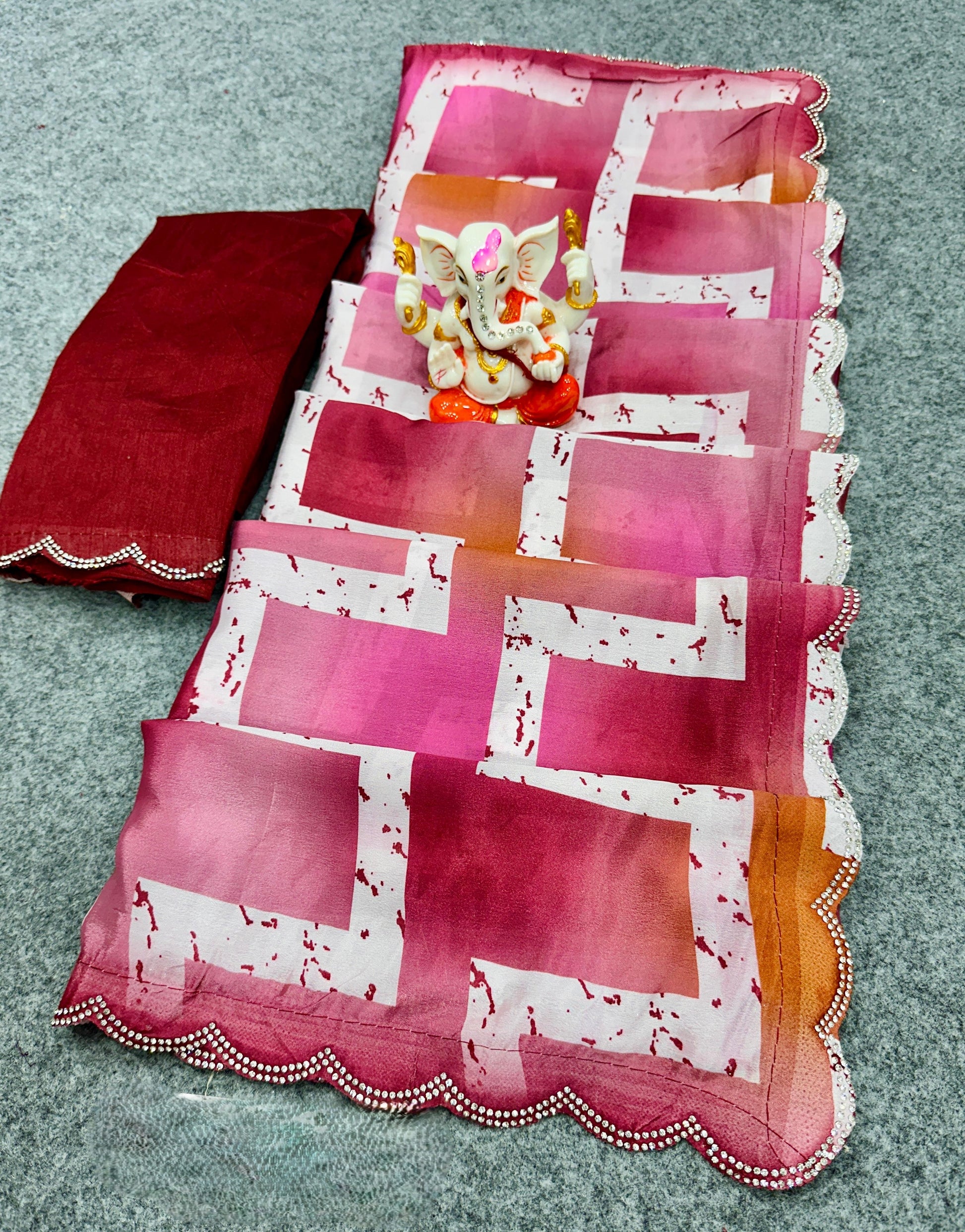 Fancy Crape Silk Sarees with Digital Print & Jarkan Border