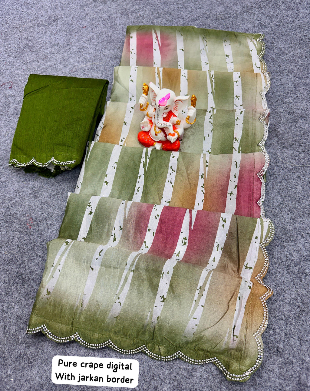 Fancy Crape Silk Sarees with Digital Print & Jarkan Border