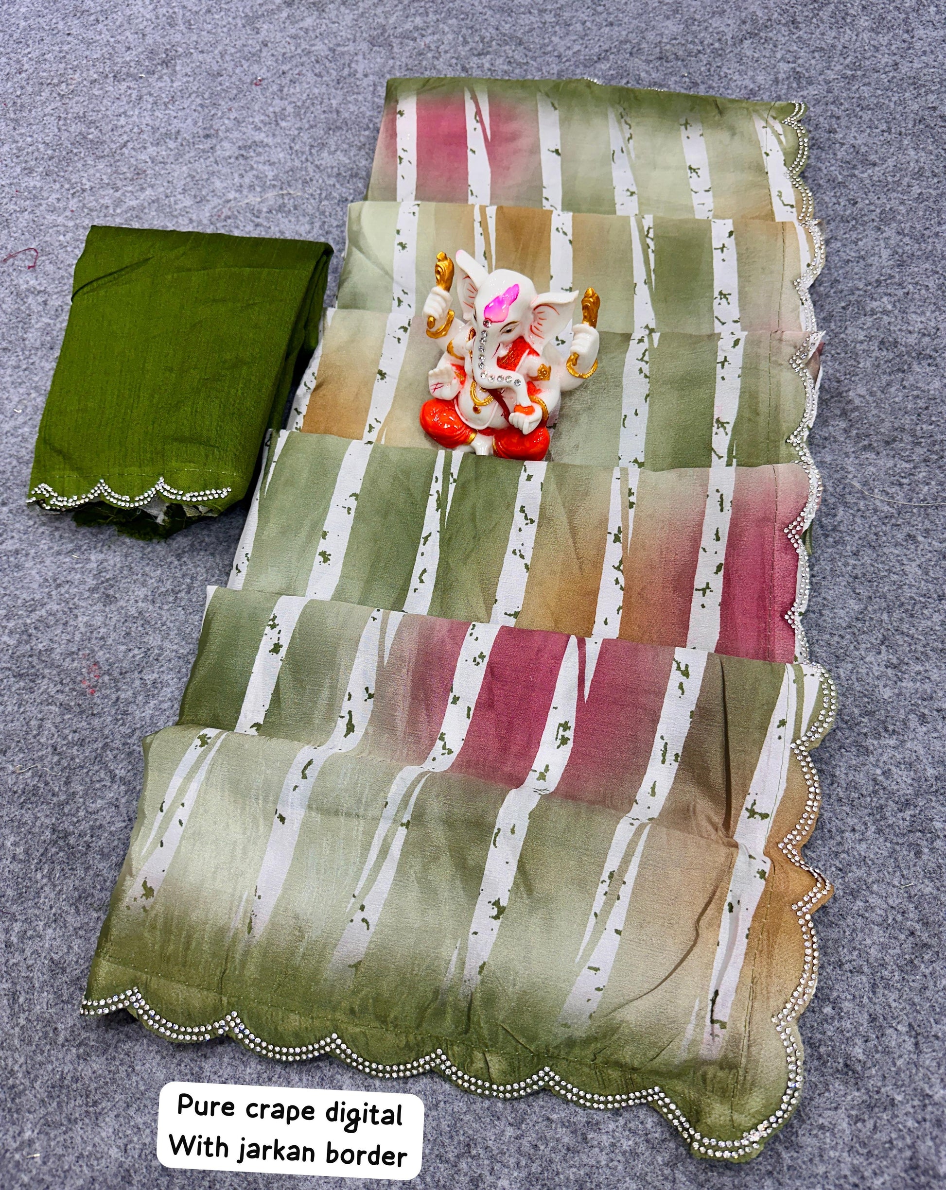 Fancy Crape Silk Sarees with Digital Print & Jarkan Border