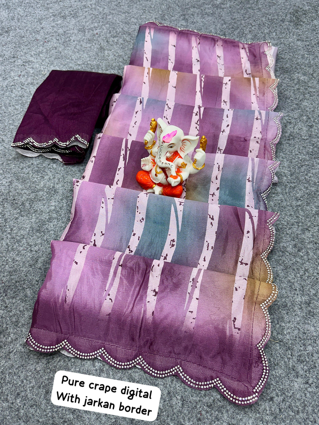 Fancy Crape Silk Sarees with Digital Print & Jarkan Border