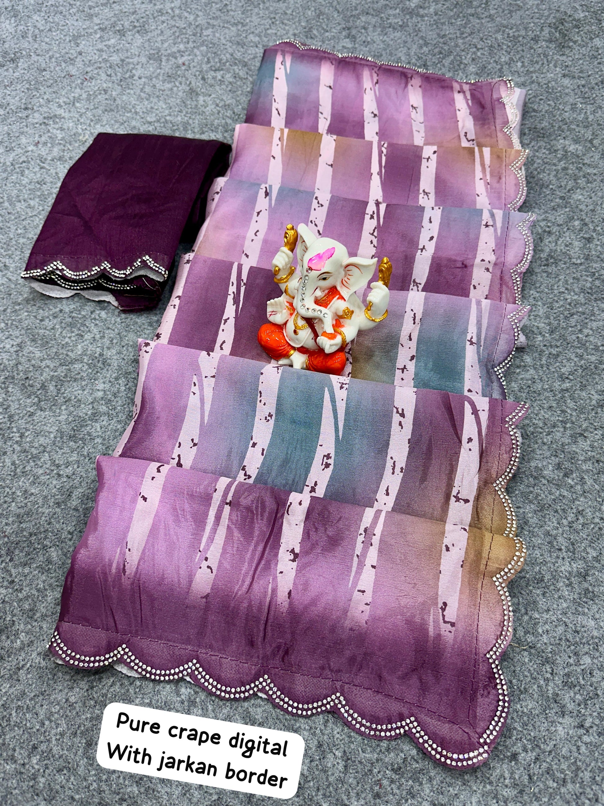 Fancy Crape Silk Sarees with Digital Print & Jarkan Border