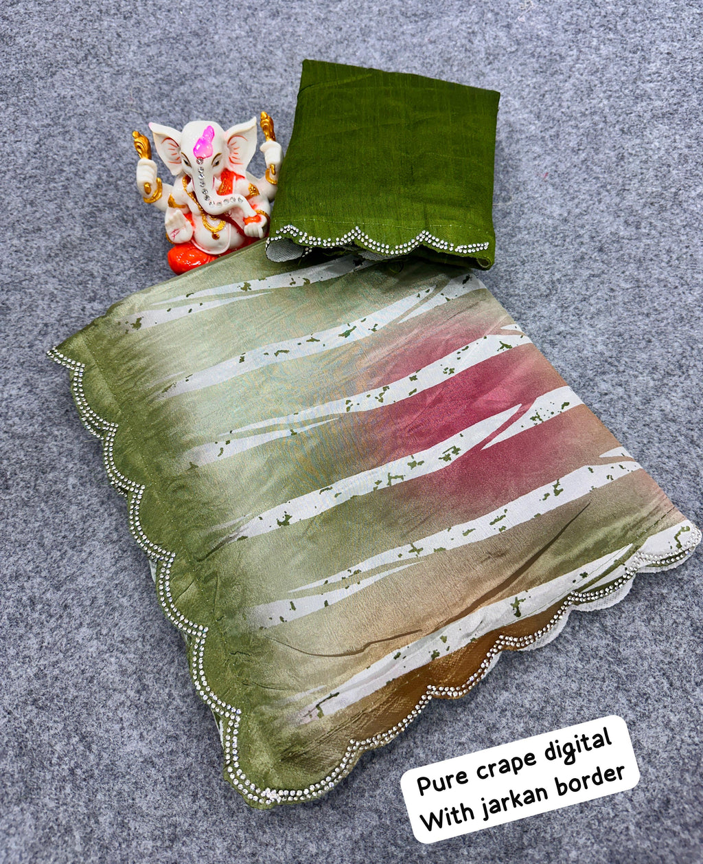 Fancy Crape Silk Sarees with Digital Print & Jarkan Border