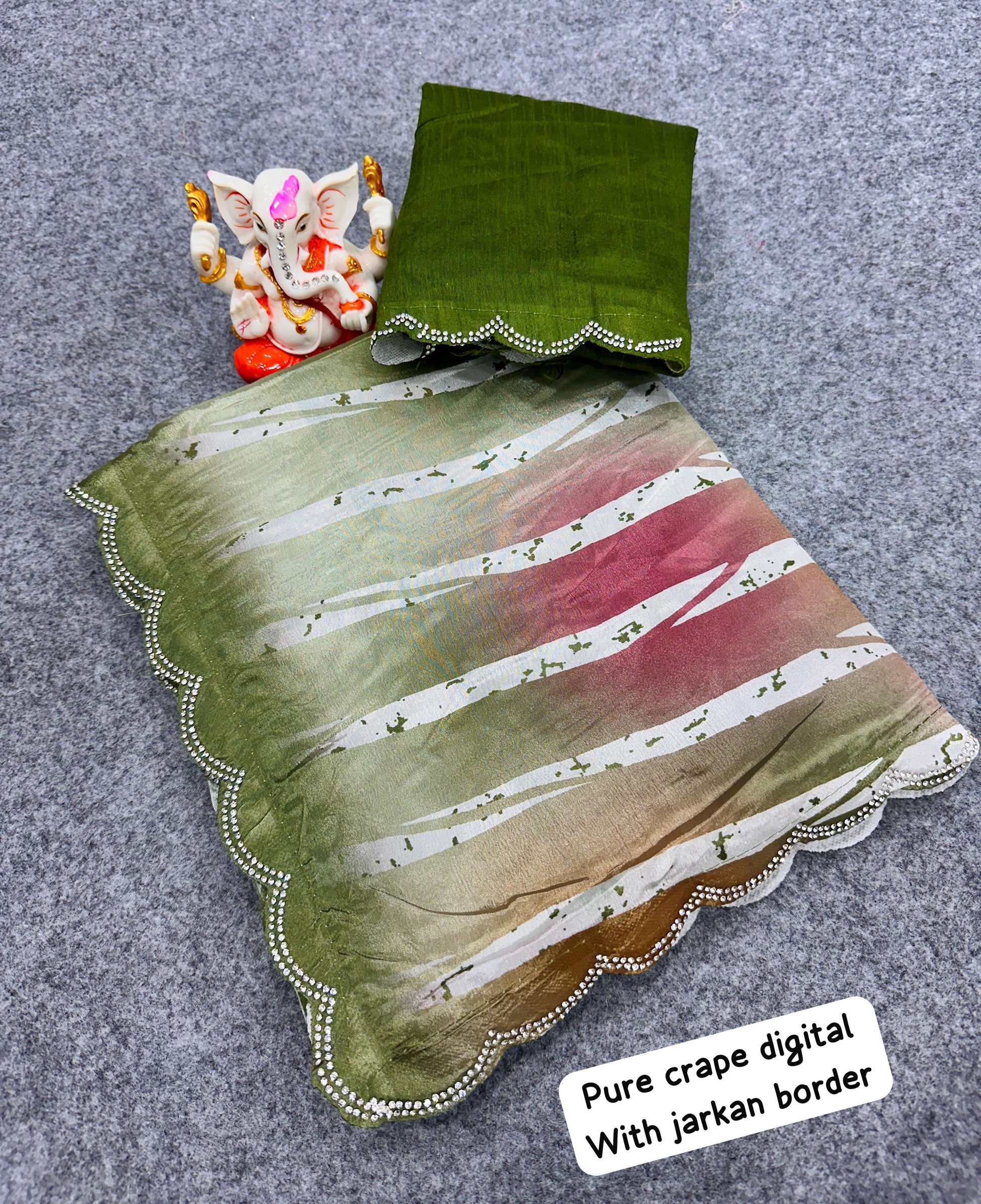 Fancy Crape Silk Sarees with Digital Print & Jarkan Border